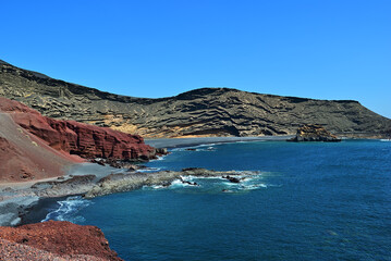 Wall Mural - Lagoon El Golfo with the black beach. Lanzarote Island. Spain