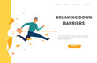 © Natalia - Businessman breaking wall. Web banner man overcomes the barrier. Business concept illustration.