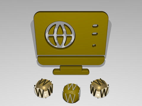 3D illustration of WWW graphics and text around the icon made by metallic dice letters for the related meanings of the concept and presentations. internet and web