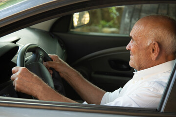 portrait of senior male driving car