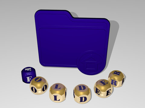 3D illustration of FOLDER graphics and text around the icon made by metallic dice letters for the related meanings of the concept and presentations. business and background