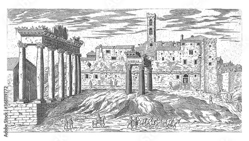Fotomural Roman Forum in Rome, vintage illustration.