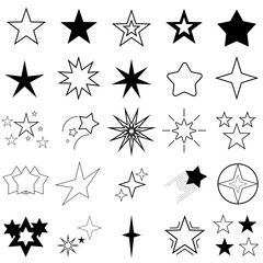 Poster - Set of black line star icon. Line icons collection for web apps and mobile concept. Symbol star. Decoration element for christmas or birthday. Vector illustration.