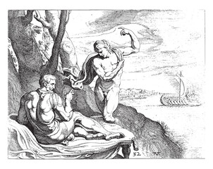 Wall Mural - Minerva appears in the guise of Telemachus to Odysseus, vintage illustration.