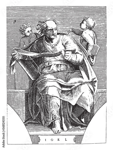 Fotografía Prophet Joel, Adamo Scultori, after Michelangelo, 1585, vintage illustration