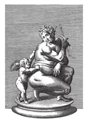 Wall Mural - Sculpture of Venus and Amor, anonymous, 1584, vintage illustration.