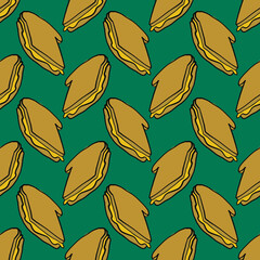 Poster - Cheese sandwich ,seamless pattern on green background.