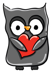 Poster - Owl with a heart, illustration, vector on white background