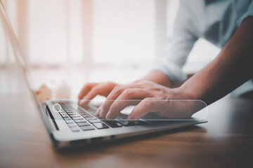 Leinwandbilder - Data Search Technology Search Engine Optimization. man's hands are using a computer notebook to Searching for information.Using Search Console with your website.