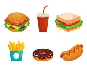 Wall Mural - set of delicious fast food icons vector illustration design