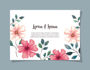 Wall Mural - greeting card with flowers, wedding invitation with flowers, with branches and leaves decoration vector illustration design