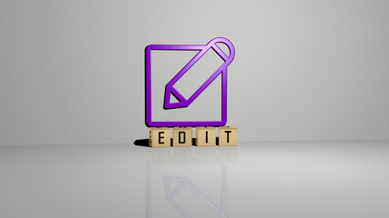 Fototapete - 3D graphical image of edit vertically along with text built by metallic cubic letters from the top perspective, excellent for the concept presentation and slideshows. icon and easily