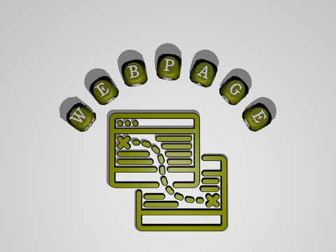 3D illustration of WEBPAGE graphics and text around the icon made by metallic dice letters for the related meanings of the concept and presentations. design and business