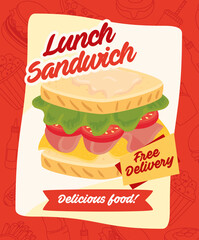 Wall Mural - fast food poster, free delivery, delicious lunch sandwich vector illustration design