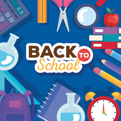 Poster - back to school banner with set of supplies education vector illustration design