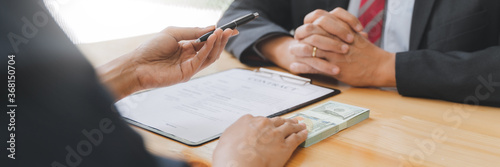 Fotomural Corruption and venality concept, Businesspeople giving a bribe money