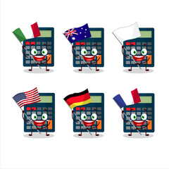 Sticker - Calculator cartoon character bring the flags of various countries