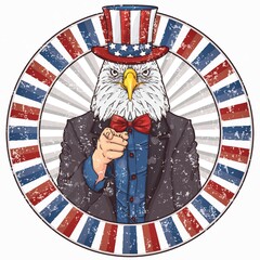 Wall Mural - eagle wearing uncle sam's hat