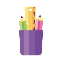 Poster - pencils colors in pencils holders school supplies flat style icon