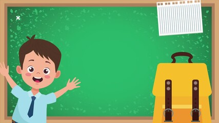 Poster - back to school animation with chalkboard and boy