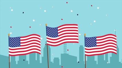 Poster - usa flags and cityscape scene animation