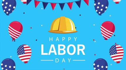 Wall Mural - happy labor day celebration with usa flag in balloons helium and helmet construction