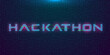 Hackathon HUD hologram cyberpunk style banner. Neon tech Hackathon glitch inscription on dark background. Design element for event advertising, shares, promotion. Vector