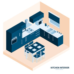 Canvas Print - Kitchen Interior Isometric Composition