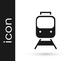 Black Train and railway icon isolated on white background. Public transportation symbol. Subway train transport. Metro underground. Vector.