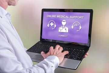 Wall Mural - Online medical support concept on a laptop