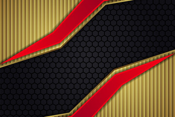 Poster - Abstract red grey gold metallic direction luxury overlap design modern futuristic background vector illustration. hexagon and vertical shape pattern. symmetry background in horizontal layout. 