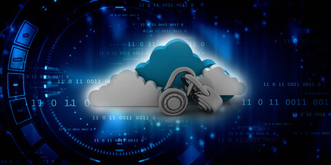 Poster - 3d rendering Cloud computing, security