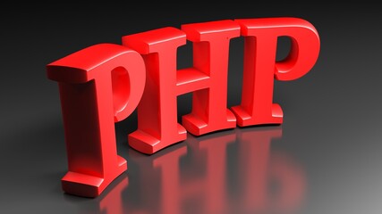 Poster - PHP red bent write isolated on black  background - 3D rendering illustration