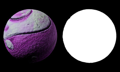 Poster - 3d render of abstract planet surface made of a lot of sphere particles. Colorful vibrant sphere. Isolated with luma mask.