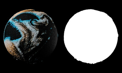 Poster - 3d render of abstract planet surface made of a lot of sphere particles. Colorful vibrant sphere. Isolated with luma mask.