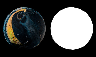 Poster - 3d render of abstract planet surface made of a lot of sphere particles. Colorful vibrant sphere. Isolated with luma mask.