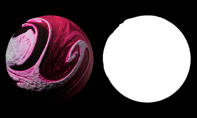 Poster - 3d render of abstract planet surface made of a lot of sphere particles. Colorful vibrant sphere. Isolated with luma mask.
