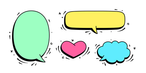 Fototapete - Speech bubble. Set of chat message, cloud talk, speech bubble. Color speech bubble, cloud talk isolated silhouette with text. Elements for chat message, social network, web. Vector Illustration