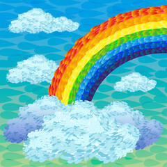 Wall Mural - Illustration with beautiful rainbow and clouds in the sky.