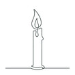 Continuous line drawing of candle light on white background. Vector illustration