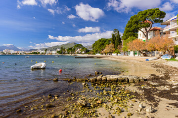 Canvas Print - The beautiful coast of the Mediterranean sea in Pollenca village. Popular tourist destination on Mallorca island, Spain