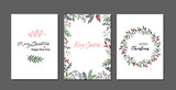 Fototapeta Młodzieżowe - Trendy Merry Christmas set cards with modern hand drawn elements and greetings. Lettering design collection. doodle and scribbles line vector. 
