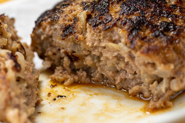 Homemade hamburger steak with ground beef and pork