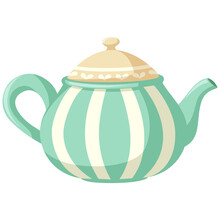 Cute Teapot Clipart On White Background, Vector Illustration.
