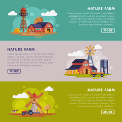 Sticker - Nature Farm Landing Page Templates Set, Summer Farm Landscape, Rural Scenery Website, Homepage Vector Illustration