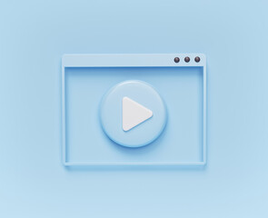 Aufkleber - minimal video player window with play button on pastel blue background. 3d rendering