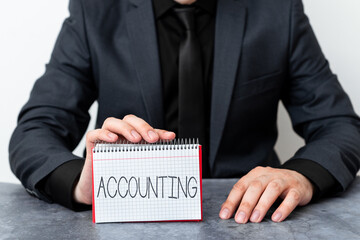 Poster - Conceptual hand writing showing Accounting. Concept meaning system of summarizing business and financial transactions Model displaying different color notepad mock-up for writing idea
