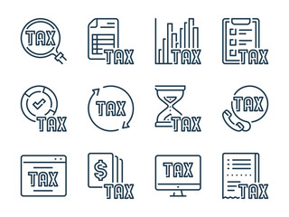 Poster - Tax related vector line icon set. Taxation outline icons. Taxing icon collection.