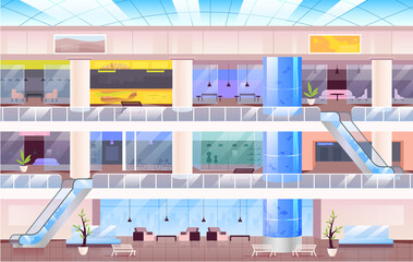 Poster - Shopping center flat color vector illustration