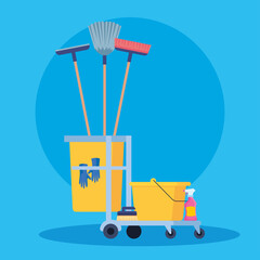 Canvas Print - cleaning trolley with equipment icons vector illustration design